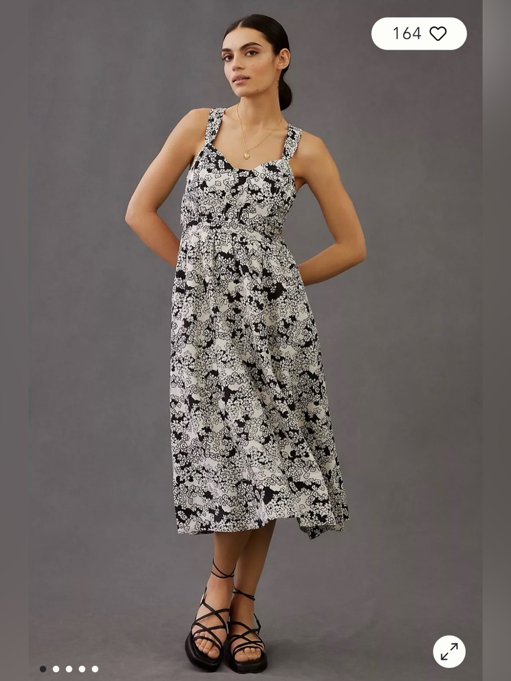 Anthropologie Black & White Floral Midi Dress